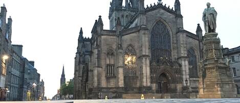 A large cathedral with Gothic architecture, including pointed arches and intricate stonework.