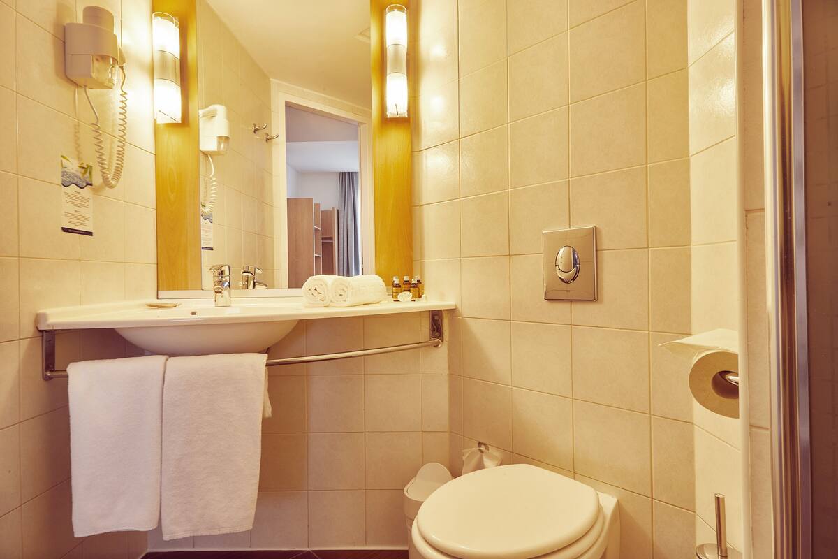 shower, free toiletries, hair dryer, towels