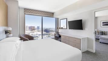 Premium bedding, down comforters, pillowtop beds, in-room safe