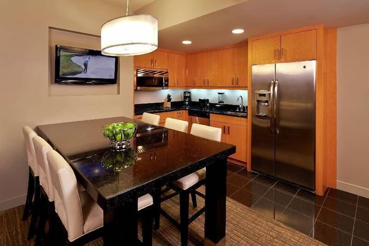 Mini-fridge, microwave, coffee/tea maker, toaster