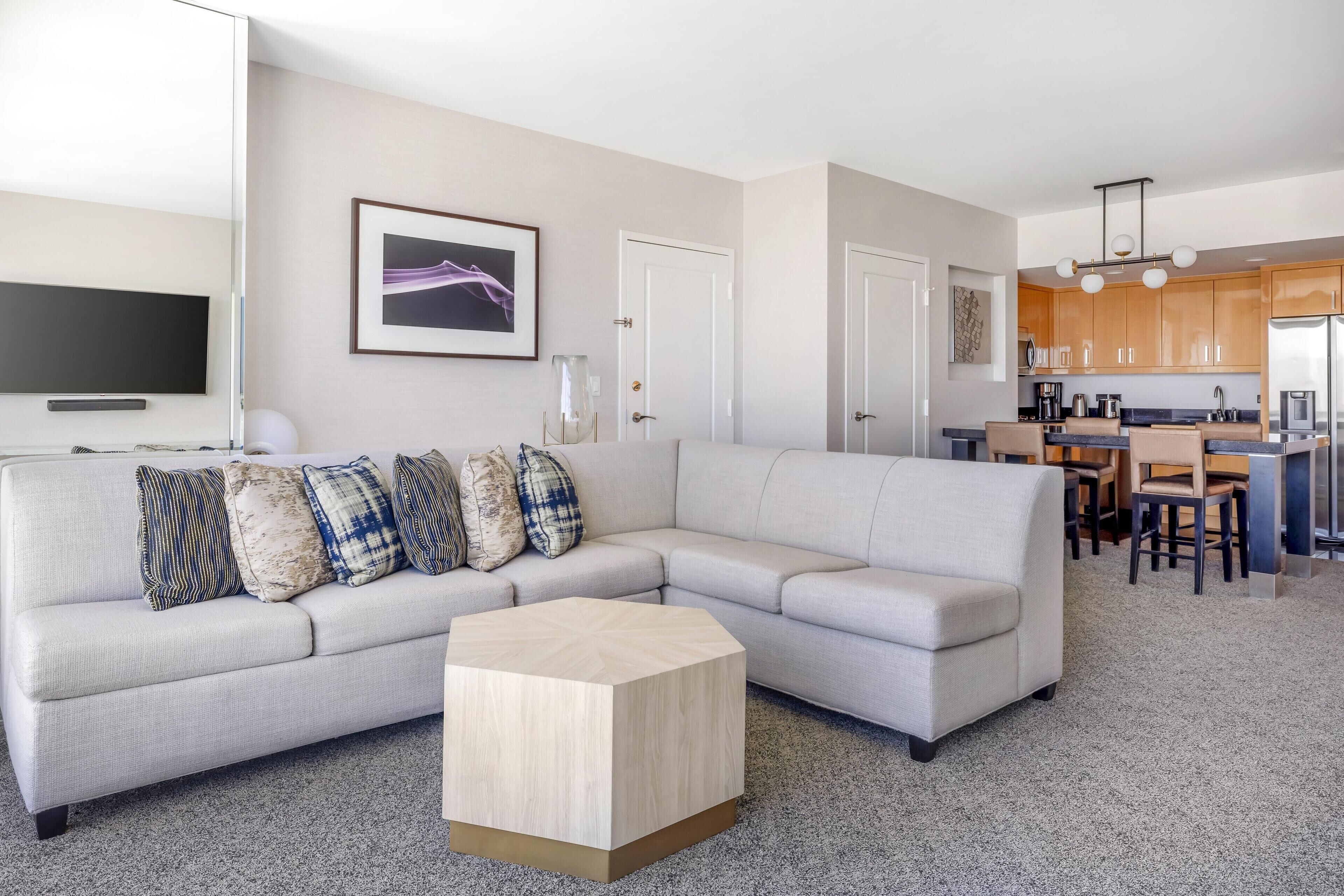 50-inch LCD TV with cable channels, TV, DVD player