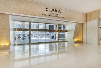Hotel entrance and lobby at Hilton Grand Vacations Club Elara Center Strip Las Vegas