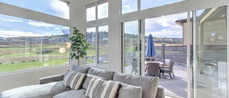 42-inch TV with cable channels, fireplace, pay movies