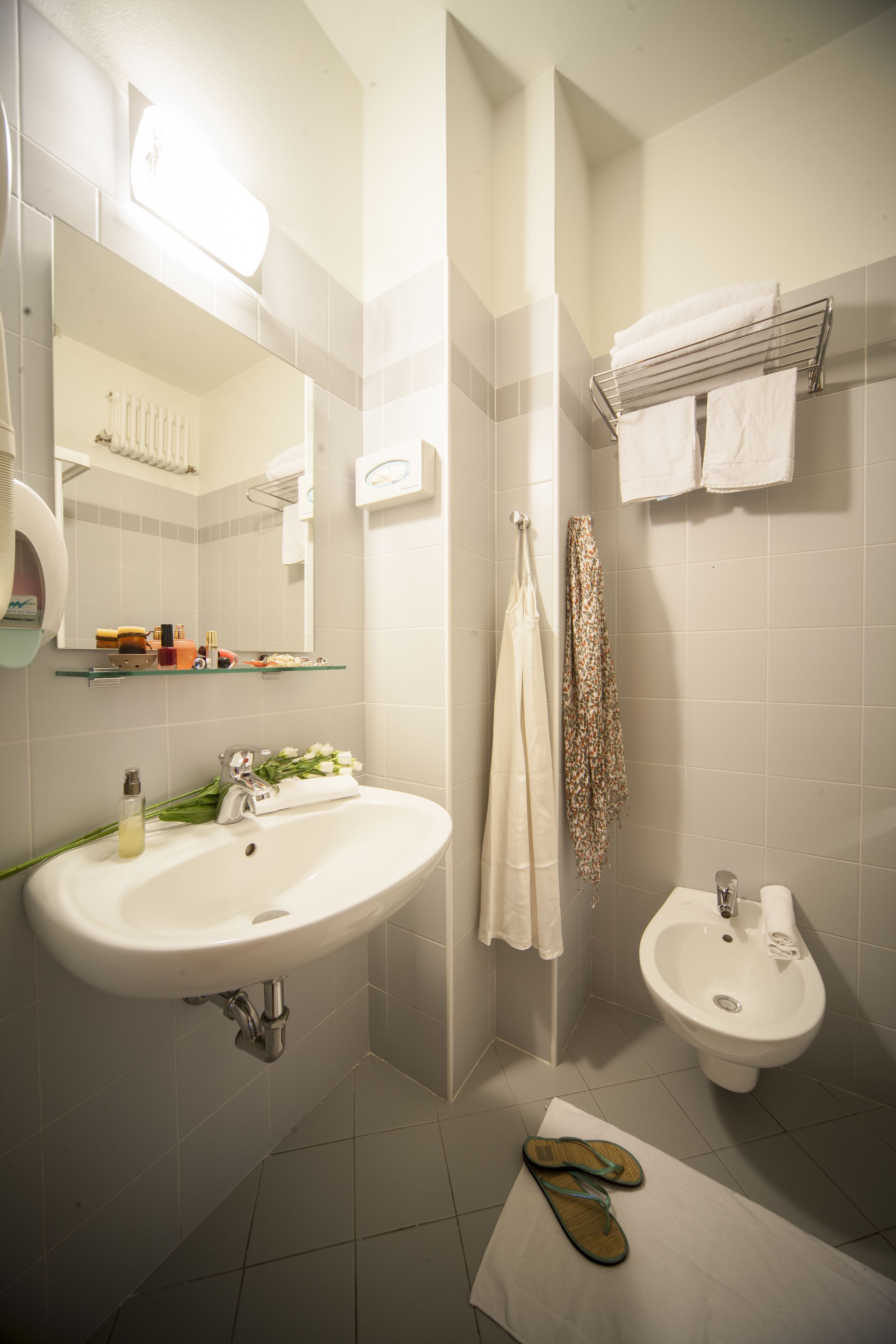 superior double room | bathroom | hair dryer, towels