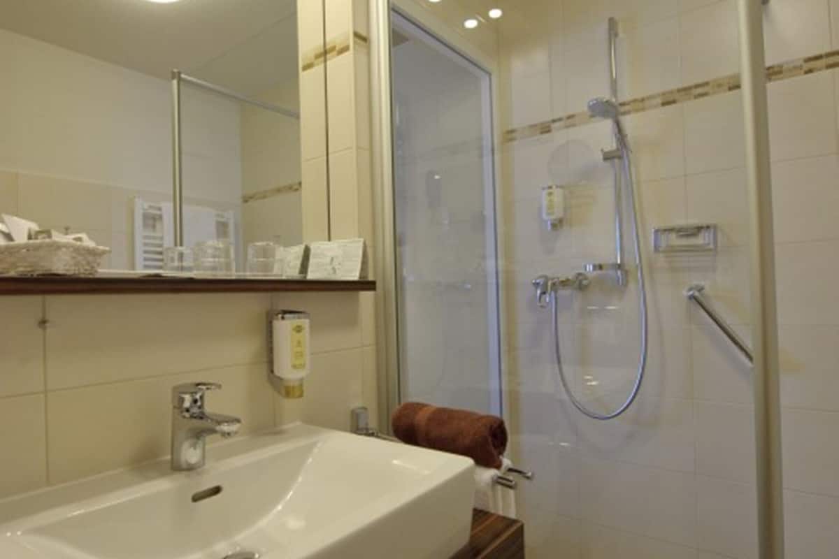 double room balcony/terrace altmühlaue | bathroom | shower, free toiletries, hair dryer, bathrobes