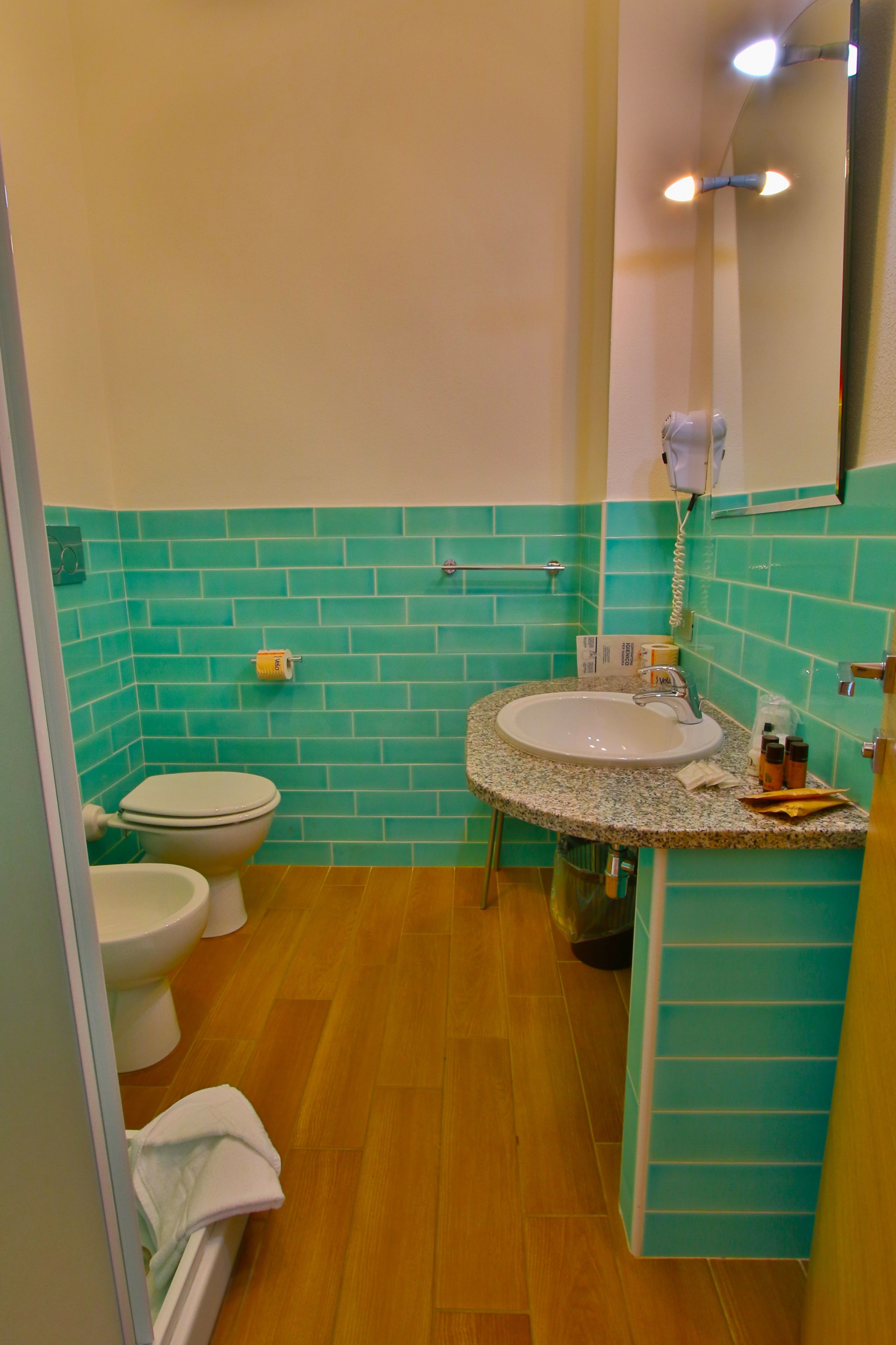 bathroom | shower, hair dryer, bidet, towels