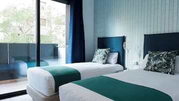 2 bedrooms, in-room safe, soundproofing, iron/ironing board