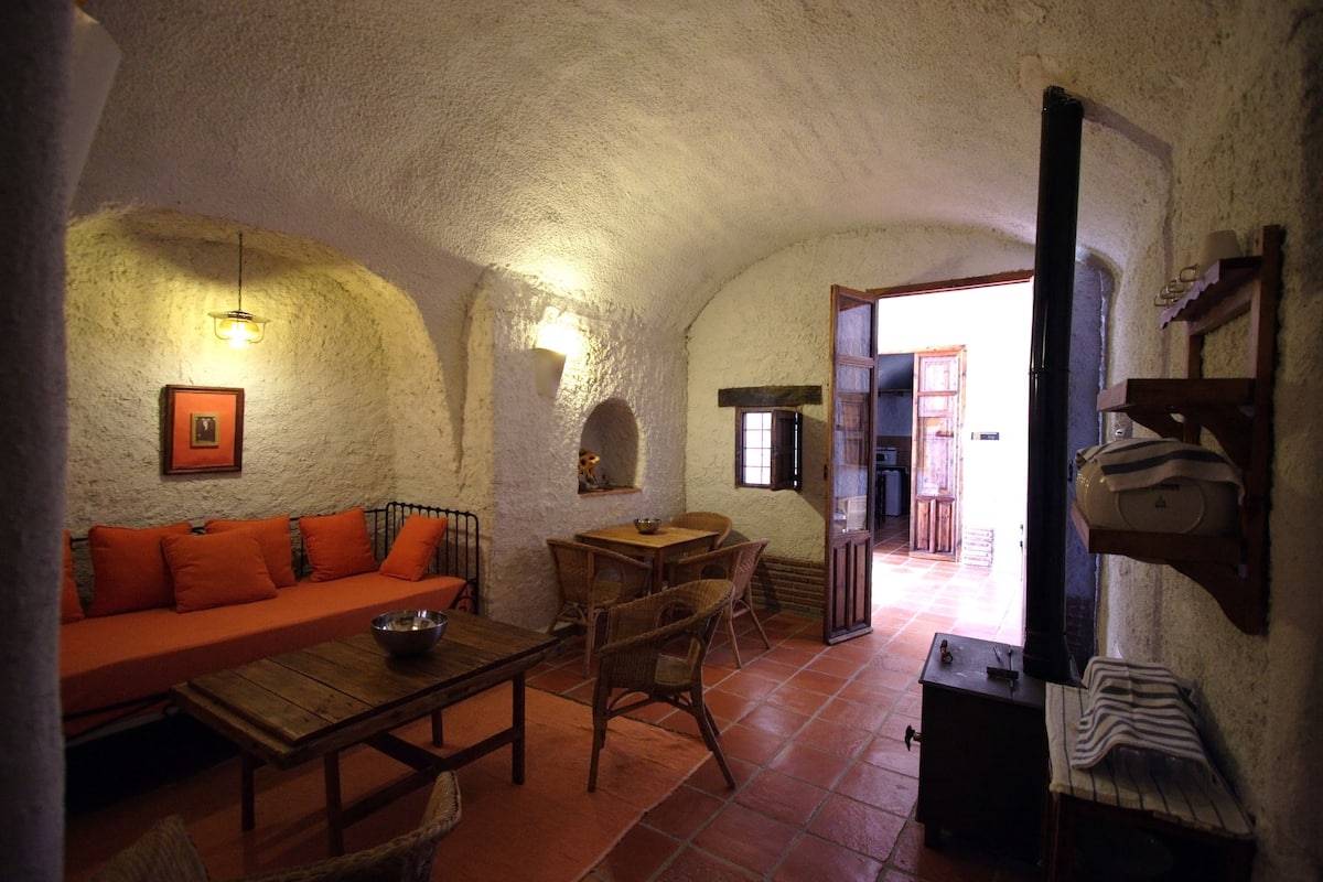 Casa estándar, 1 habitación (Cave) | Área de sala de estar | Televisión y chimenea
