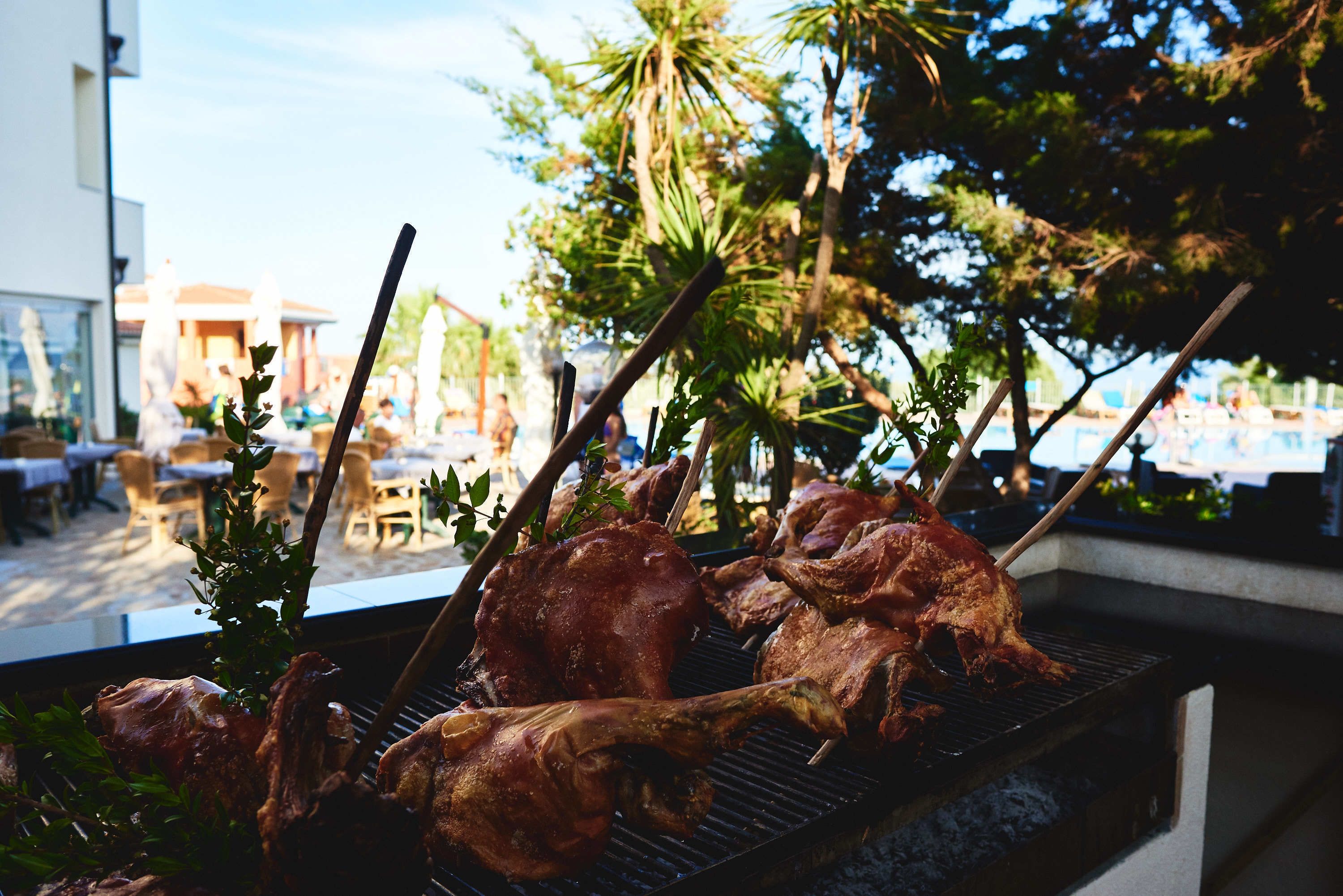 Breakfast, lunch, dinner served; pool views