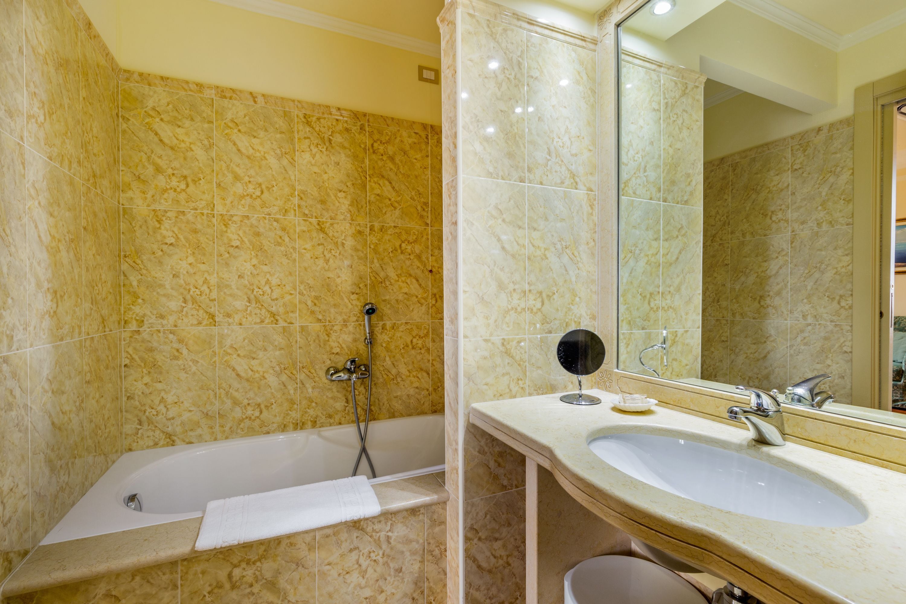 Free toiletries, hair dryer, bidet, towels