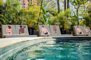 Outdoor pool, sun loungers