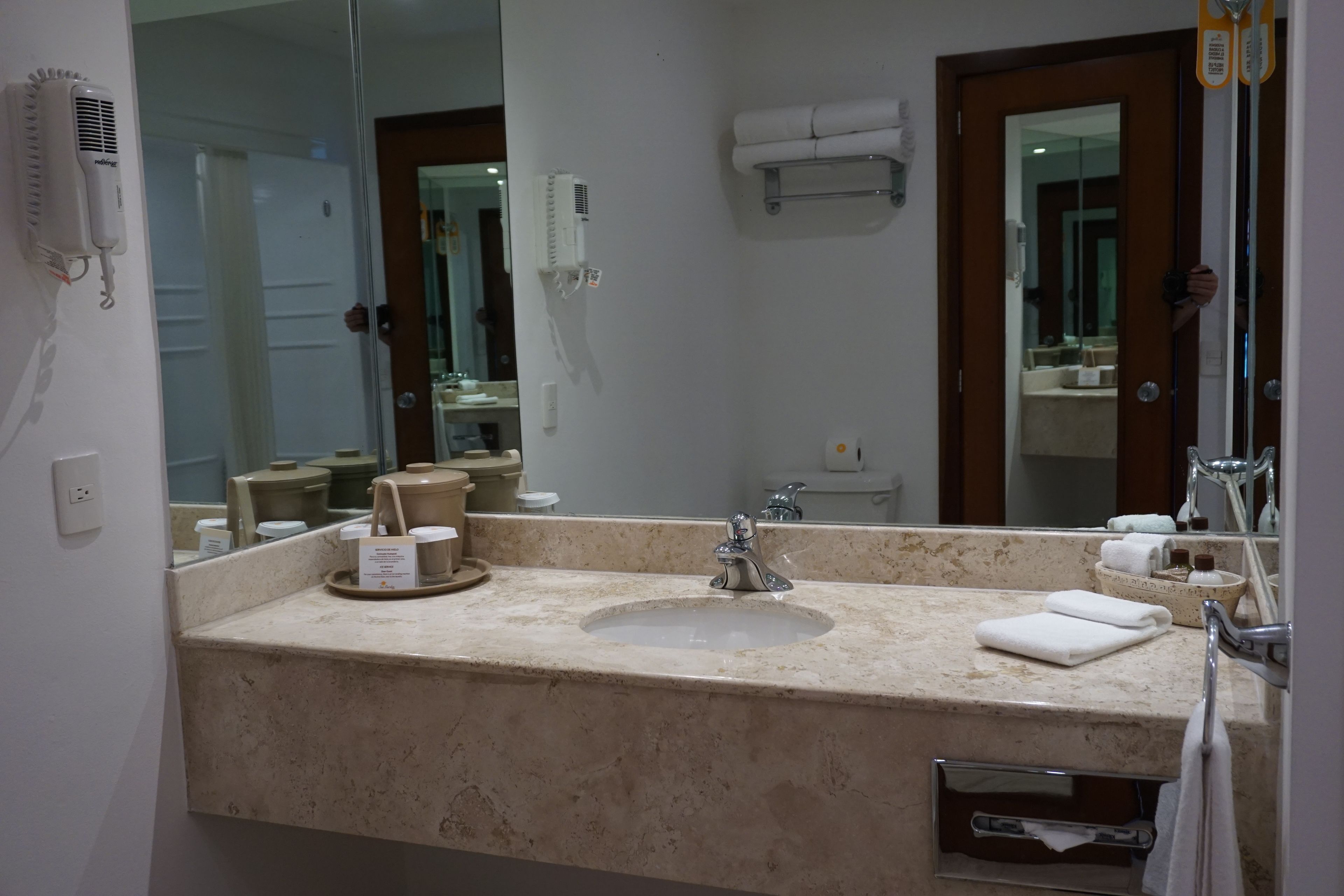 combined shower/bathtub, free toiletries, hair dryer, towels