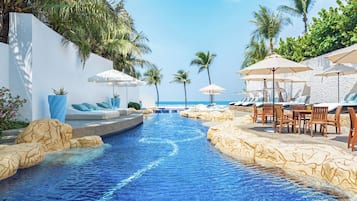 Outdoor pool, open 8:00 AM to 8:00 PM, pool umbrellas, sun loungers