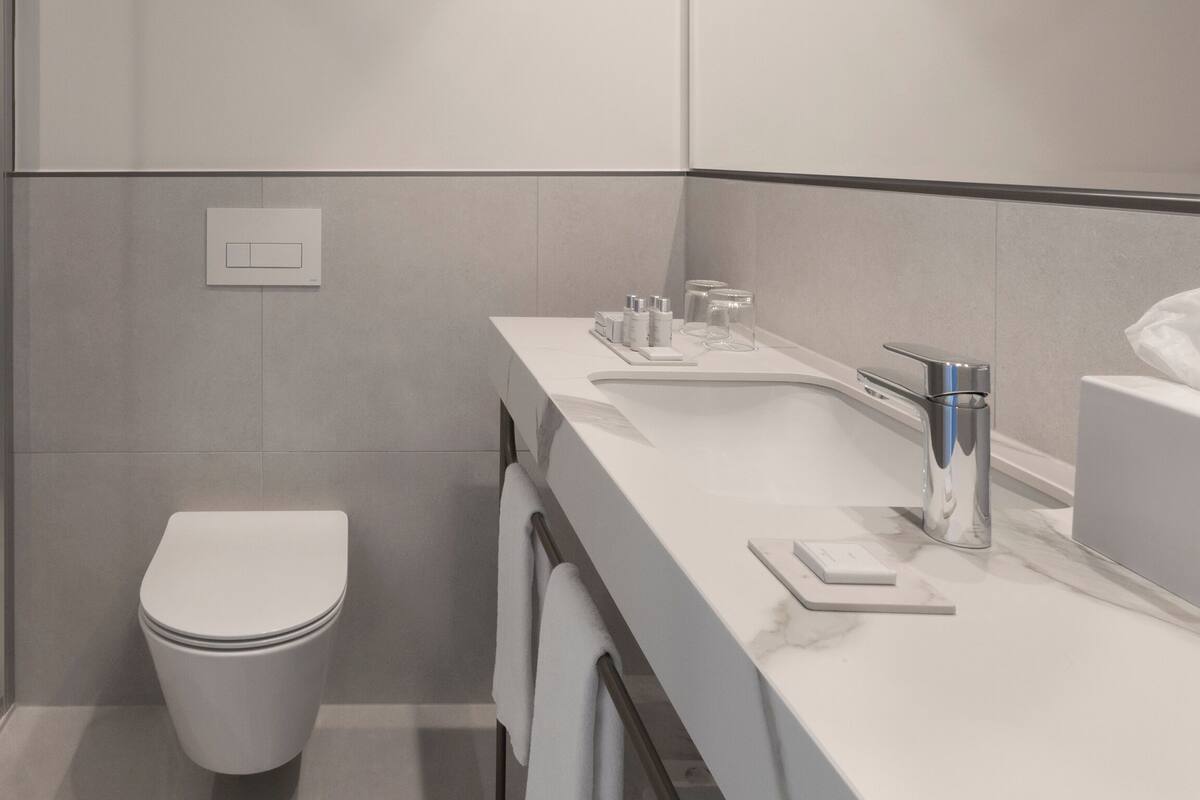 shower, free toiletries, hair dryer, towels