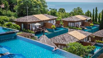 Outdoor pool, pool umbrellas