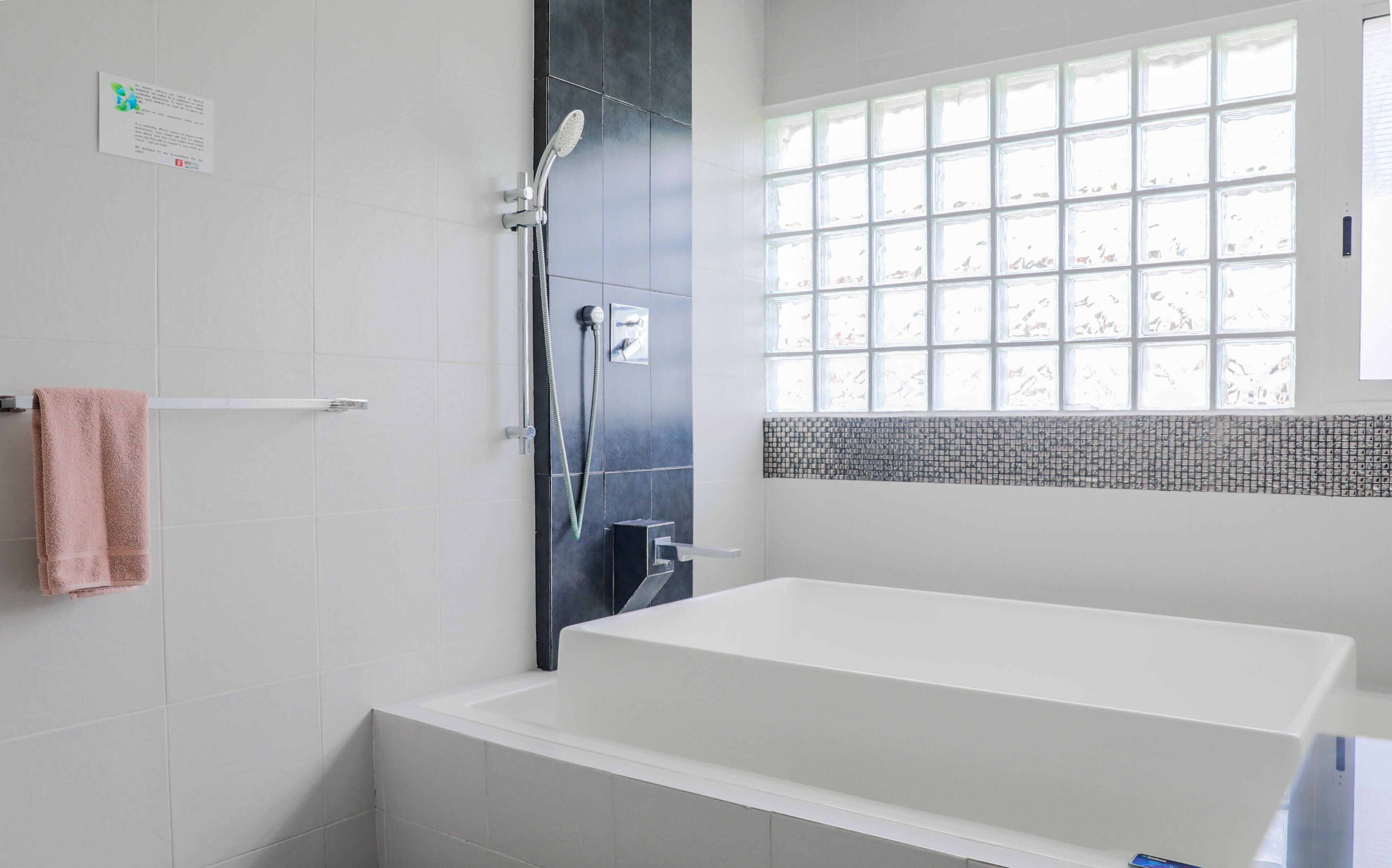 Suite | Badkamer | Een douche, gratis toiletartikelen, handdoeken, zeep