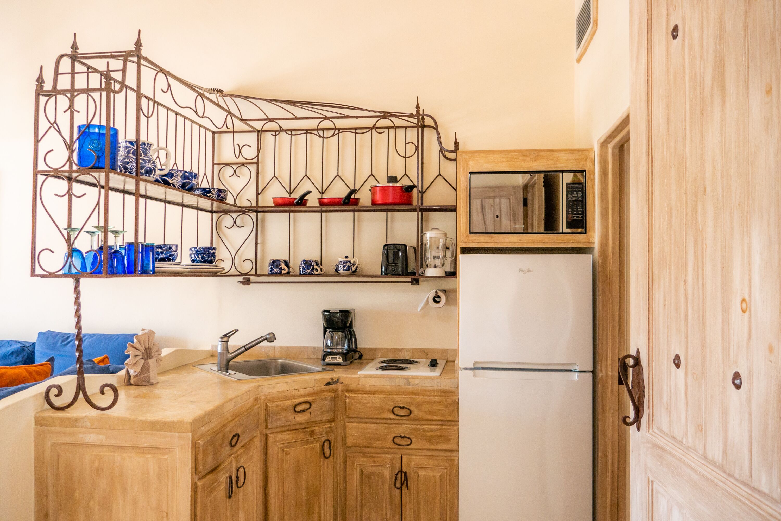 fridge, microwave, coffee/tea maker, toaster