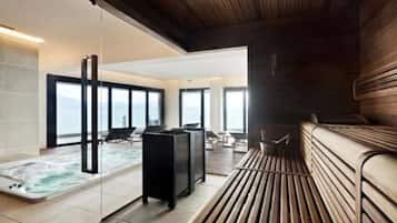 Couples treatment rooms, sauna, hot tub, steam room, hot springs