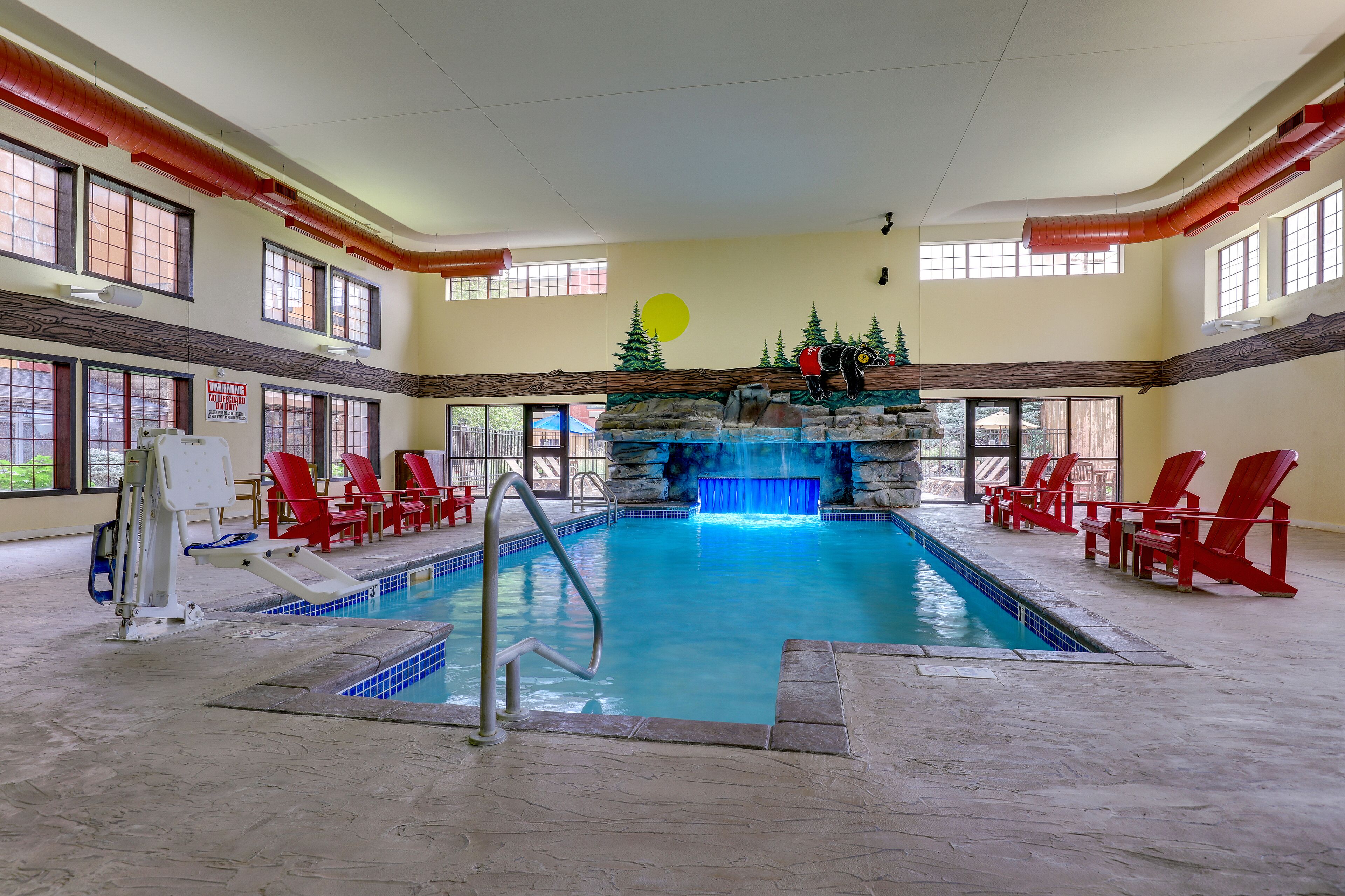 indoor pool, outdoor pool, pool loungers