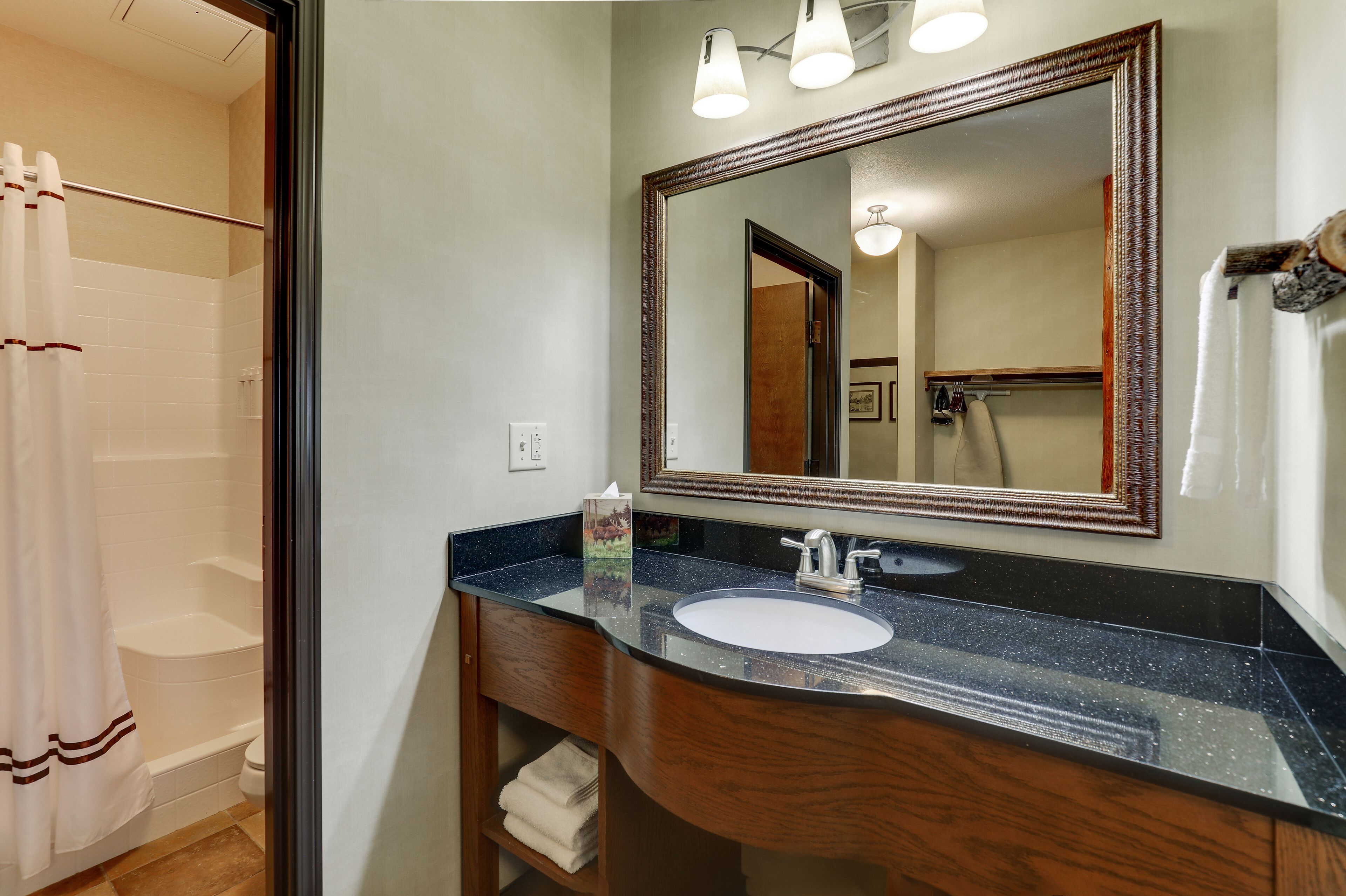 shower, free toiletries, hair dryer, towels