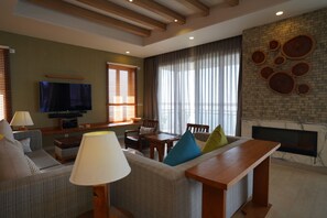 Presidential Suite | Living room | 32-inch LCD TV with satellite channels, TV, table tennis - Moksha Himalaya Spa Resort (Kasauli)