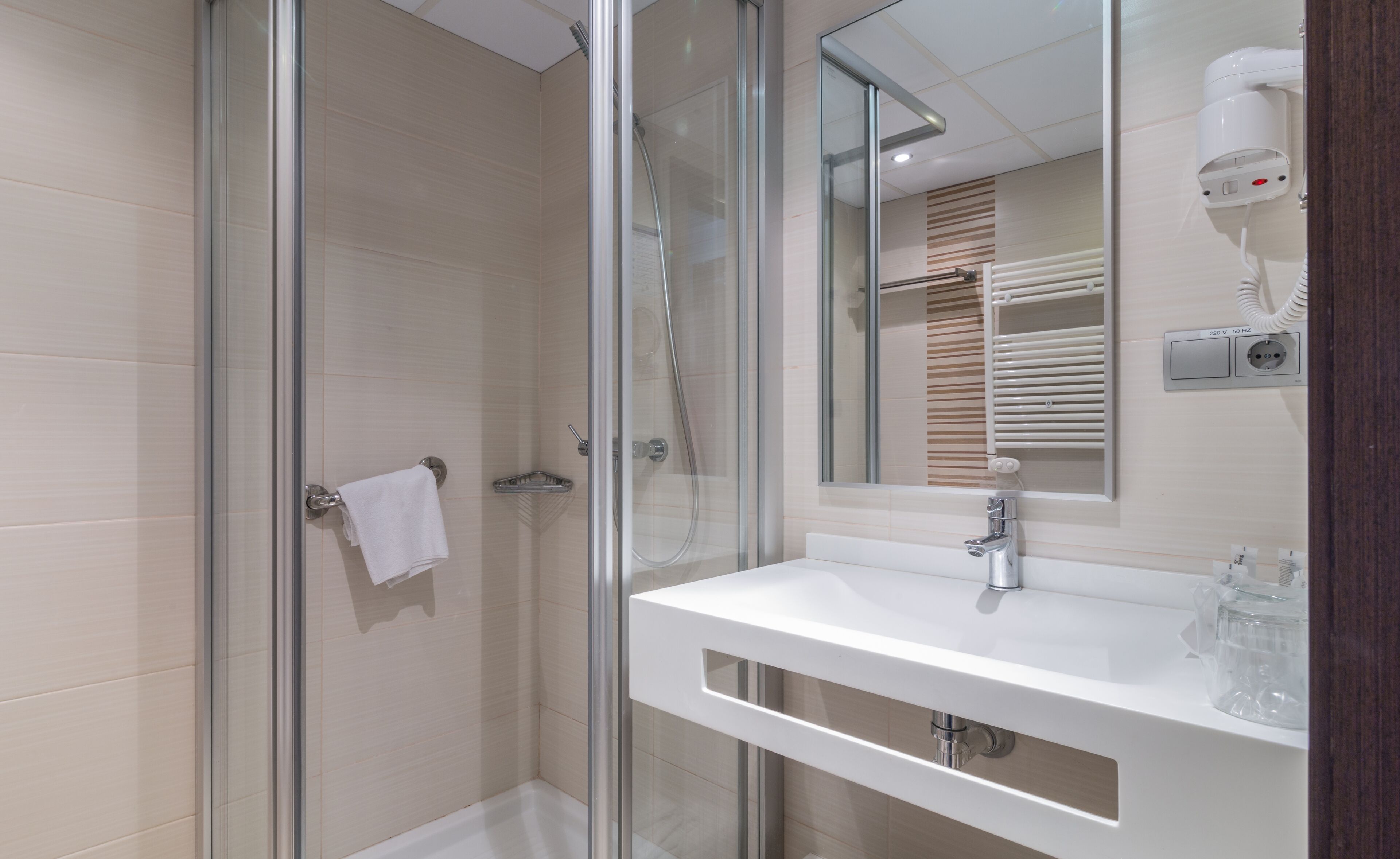 shower, free toiletries, hair dryer, bidet