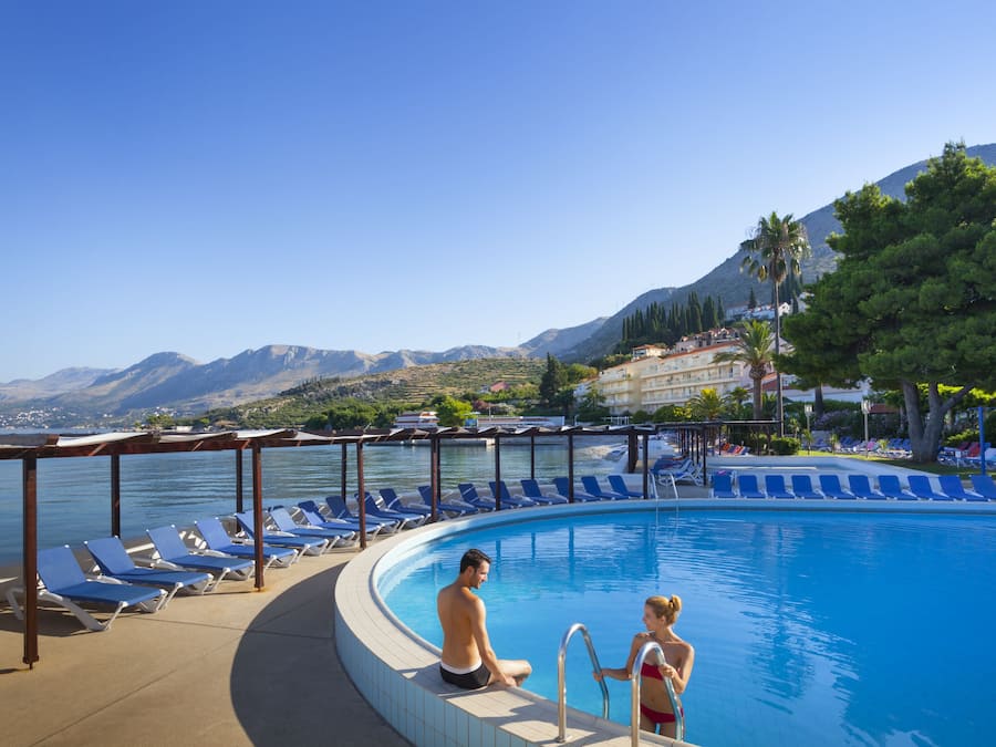 Outdoor pool, pool umbrellas