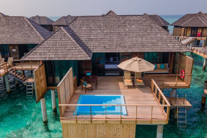 Outdoor pool, pool umbrellas, pool loungers