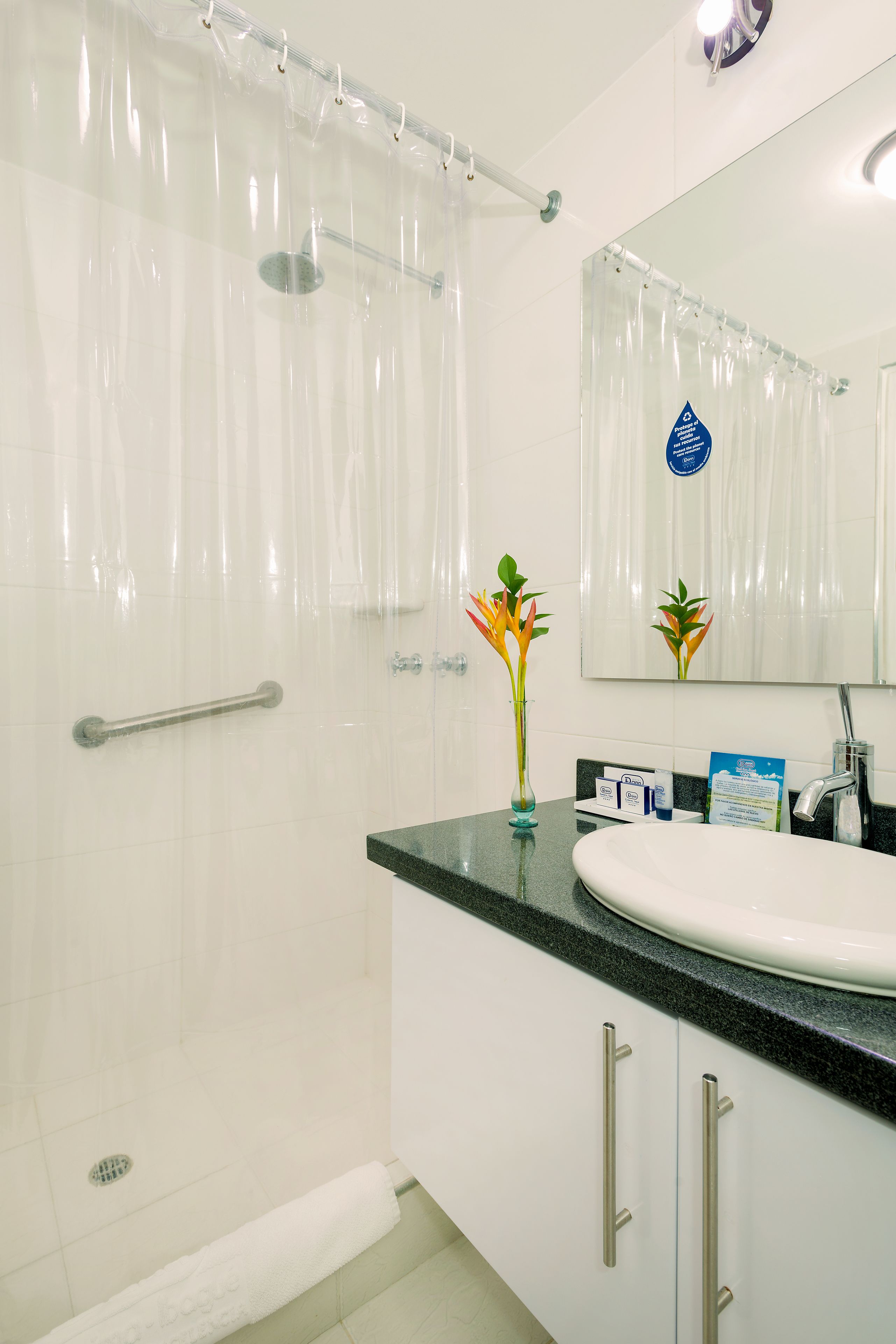 shower, rainfall showerhead, eco-friendly toiletries, hair dryer