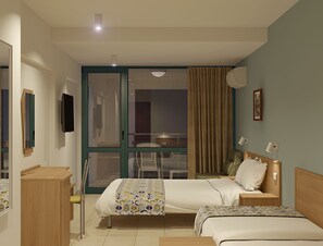 Desk, laptop workspace, blackout curtains, bed sheets - Sirena Hotel (Sunny Beach)