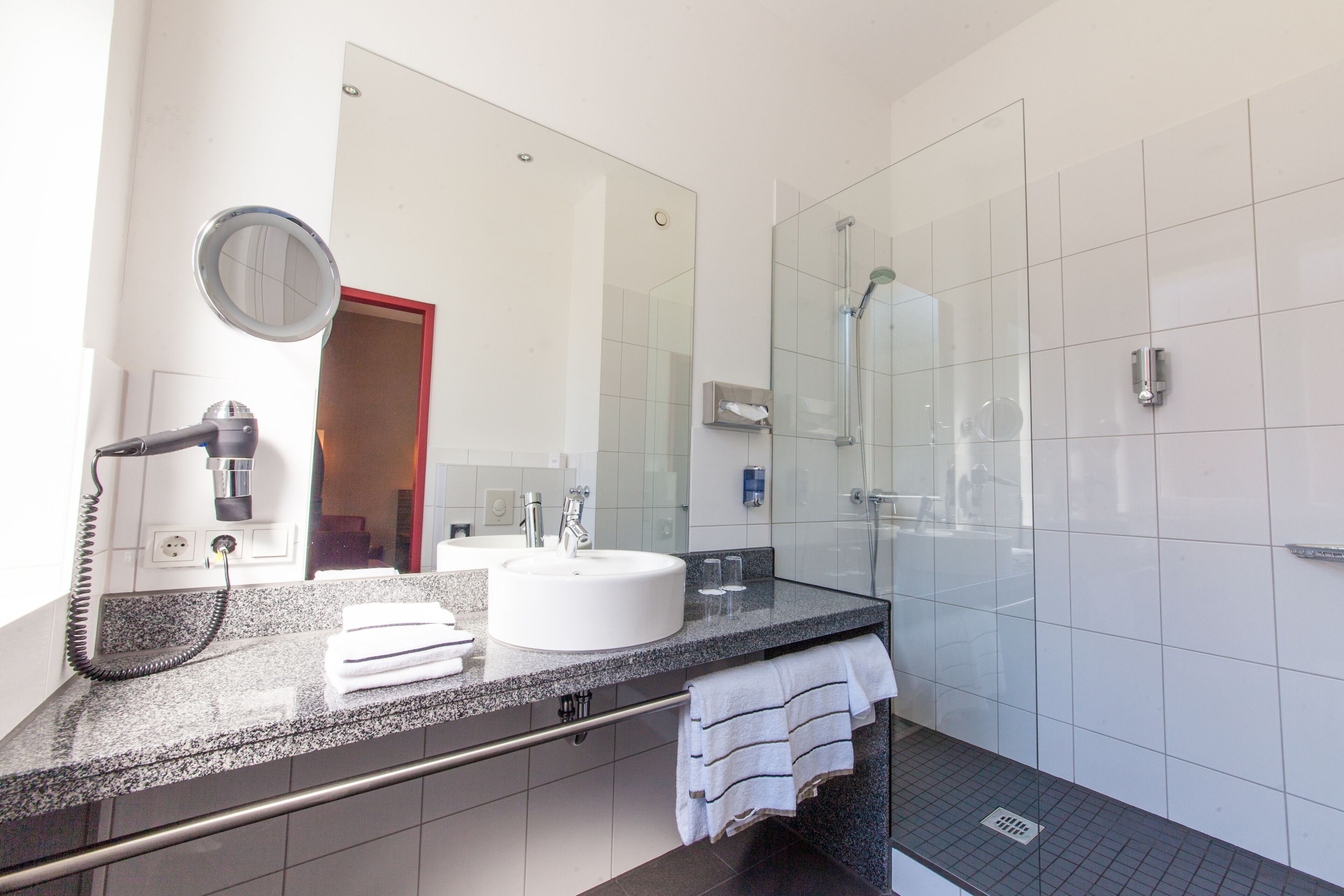 free toiletries, hair dryer, towels, soap