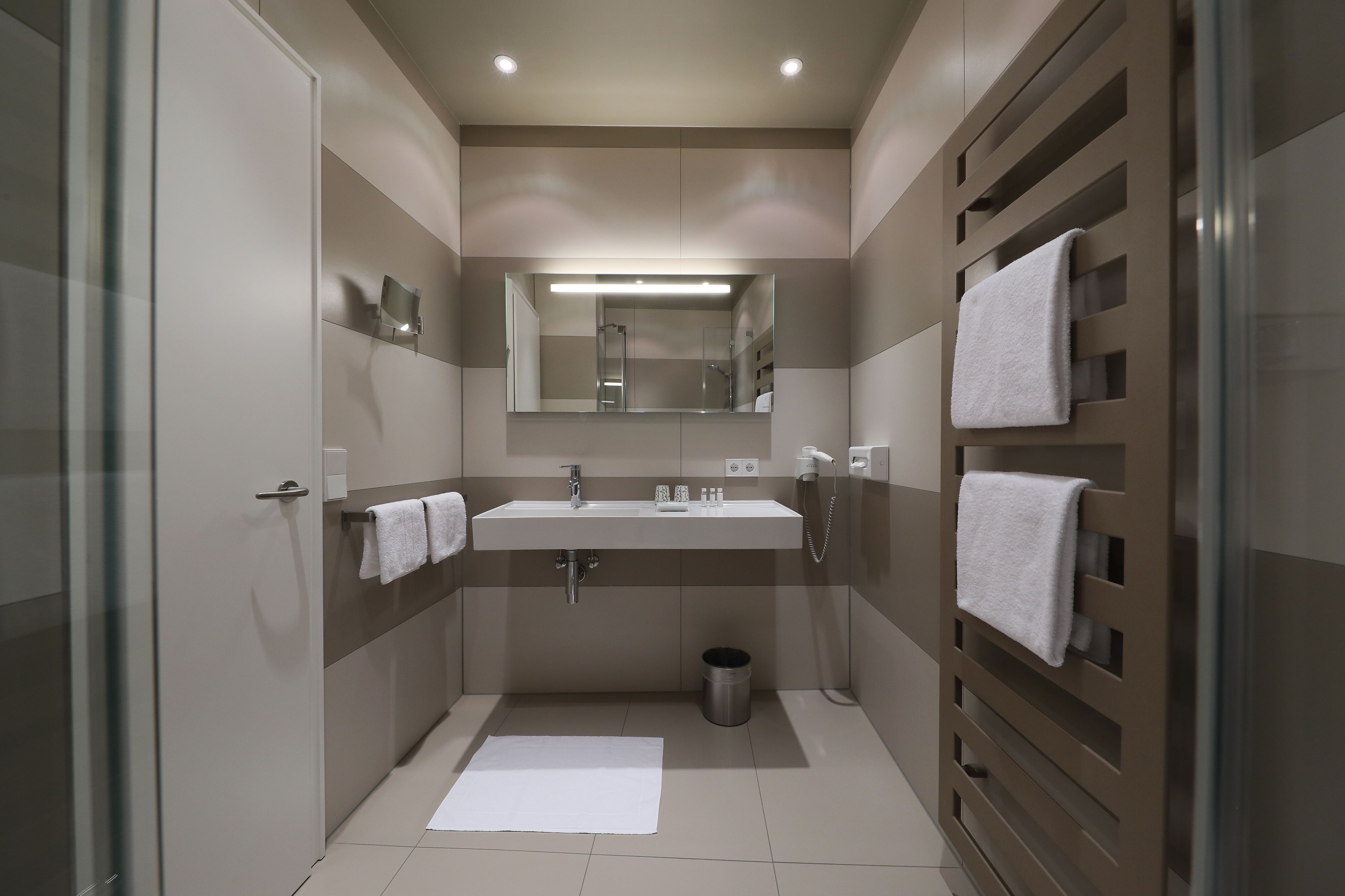 grand double room | bathroom | shower, free toiletries, hair dryer, towels