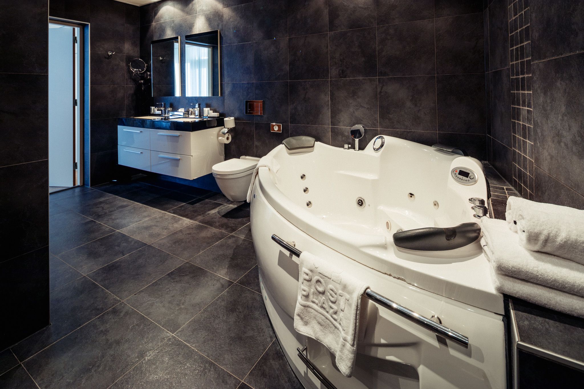 honeymoon suite | bathroom | hair dryer, towels