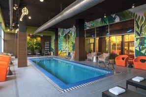 Indoor pool, open 8:00 AM to 10:00 PM, sun loungers