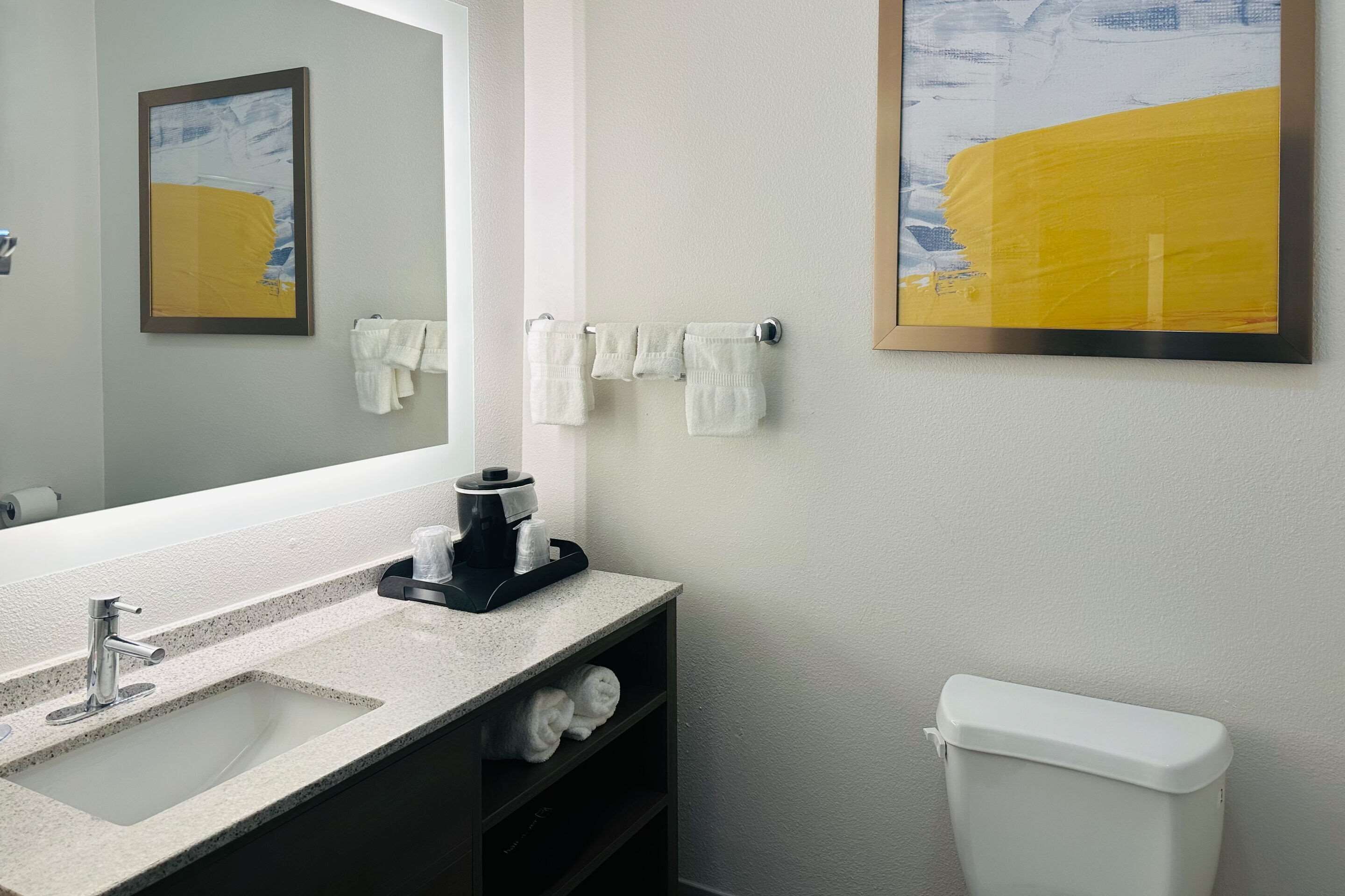 A bathroom with a sink, mirror, towel rack, and toilet.