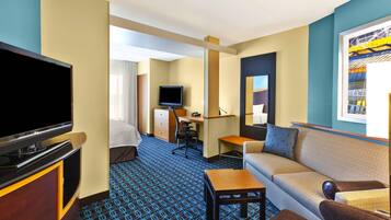 Suite, 1 King Bed with Sofa bed | Desk, laptop workspace, iron/ironing board, free cribs/infant beds