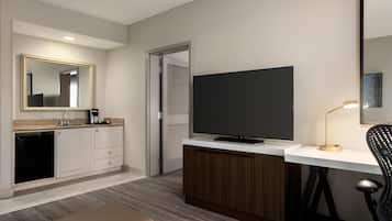 Premium bedding, down duvets, desk, laptop workspace