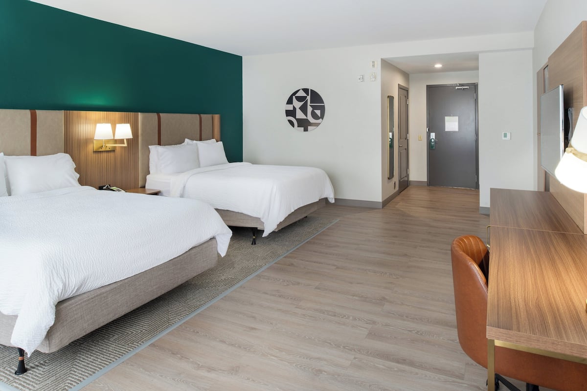 Standard Room, 2 Queen Beds, Mobility Accessible (Accessible Tub) | Desk, laptop workspace, blackout curtains, iron/ironing board