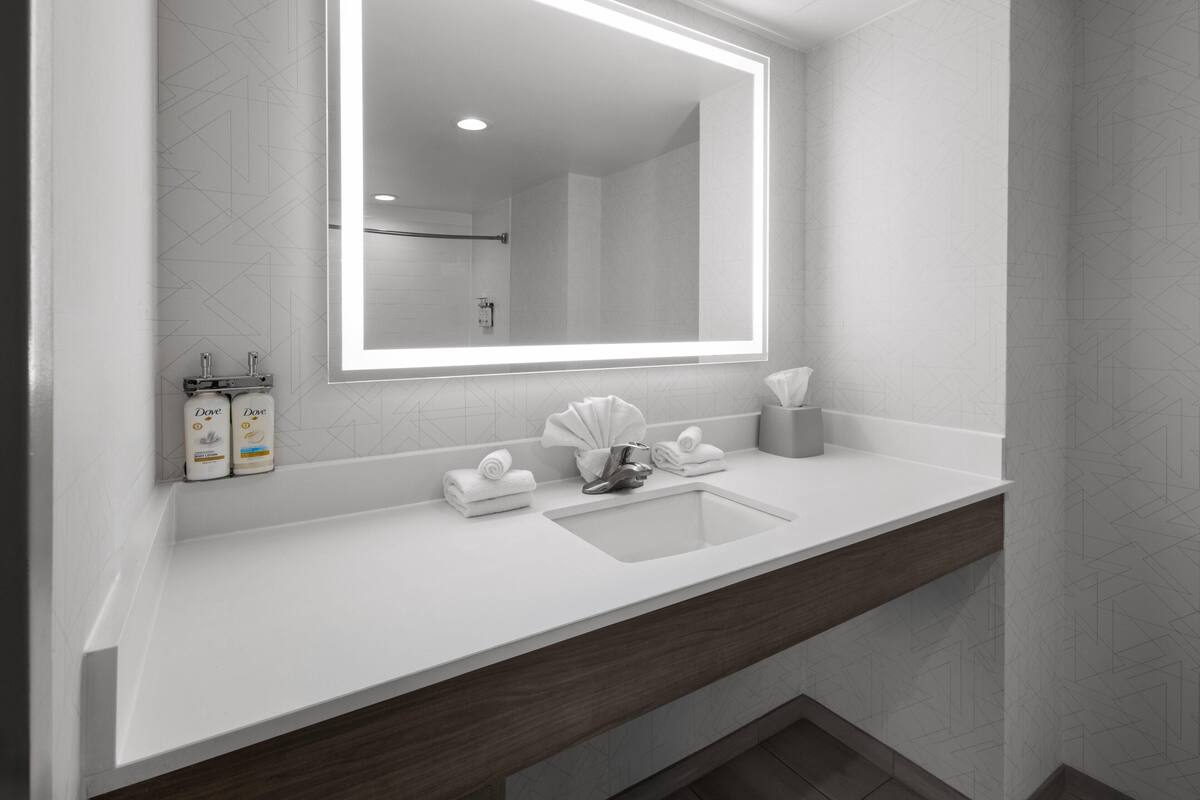 Bathroom | Combined shower/bathtub, free toiletries, hair dryer, towels