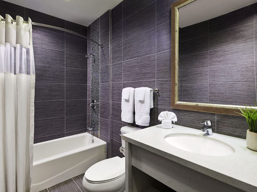 Combined shower/bathtub, hair dryer, towels