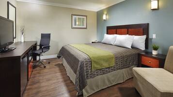 Premium bedding, desk, blackout drapes, iron/ironing board