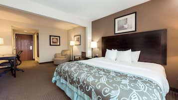 Hypo-allergenic bedding, desk, laptop workspace, iron/ironing board