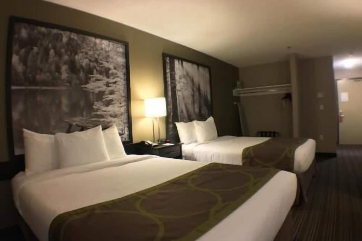 Pillowtop beds, desk, laptop workspace, blackout drapes