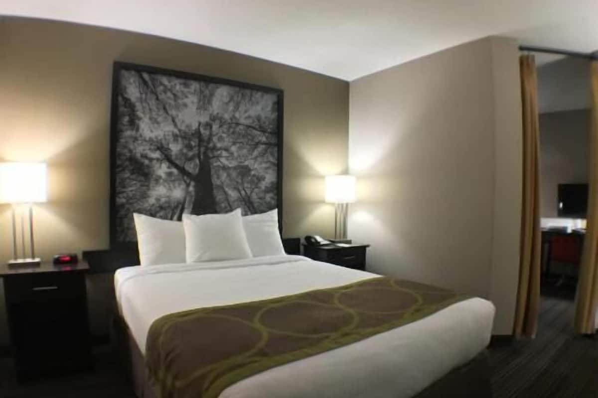 Pillowtop beds, desk, laptop workspace, blackout drapes