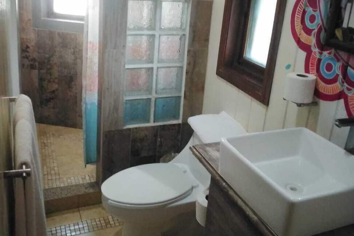 Shower, free toiletries, towels
