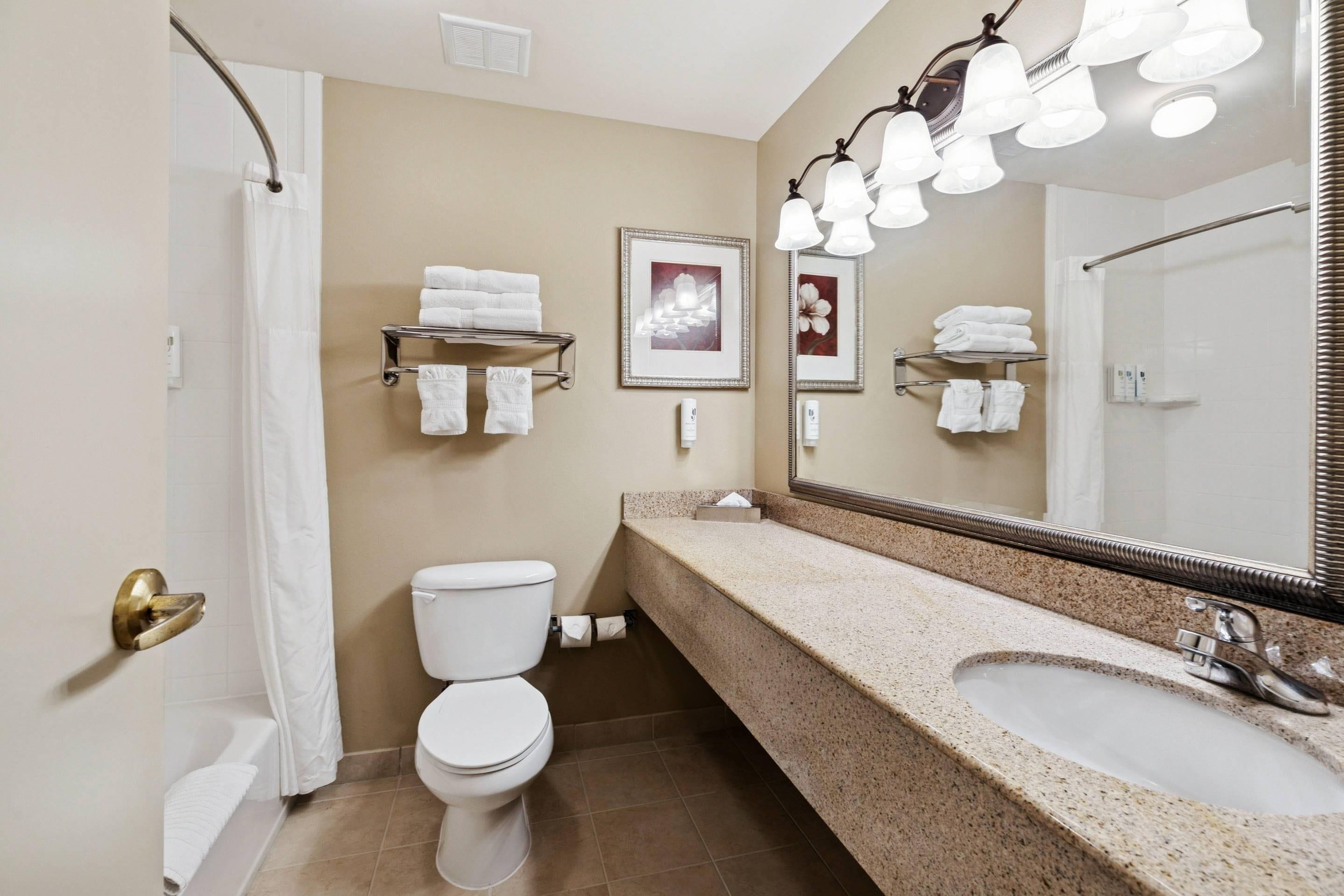 A bathroom with a toilet, sink, and towel racks.