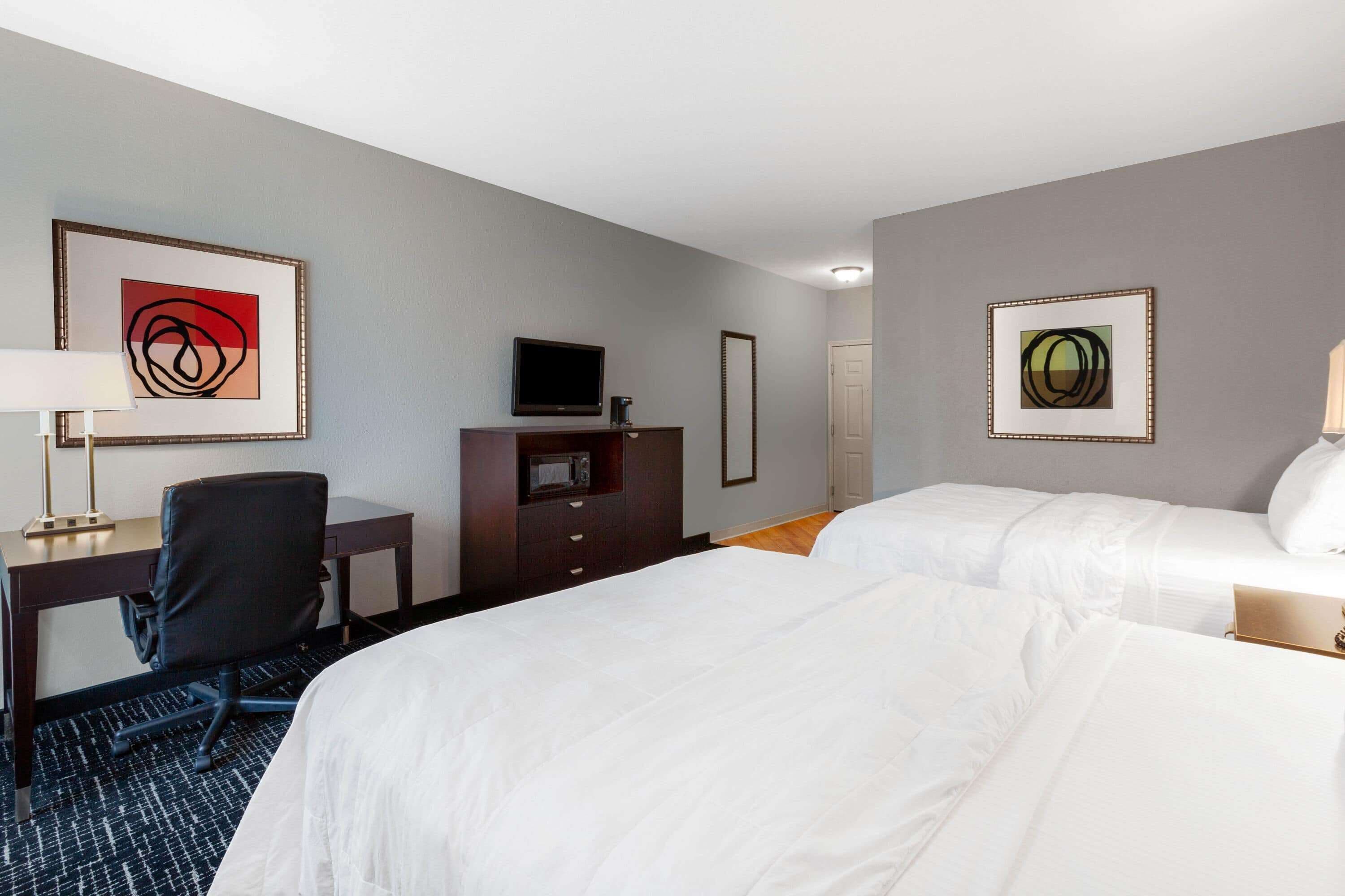 room, 2 queen beds, non smoking | premium bedding, desk, laptop workspace, blackout curtains