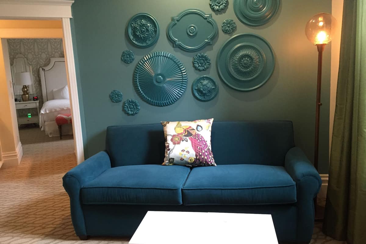 premium room, 1 king bed with sofa bed, no view | living area | tv