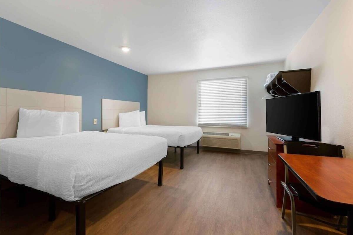 Room, 2 Queen Beds, Smoking, Kitchen | Desk, laptop workspace, iron/ironing board, free WiFi