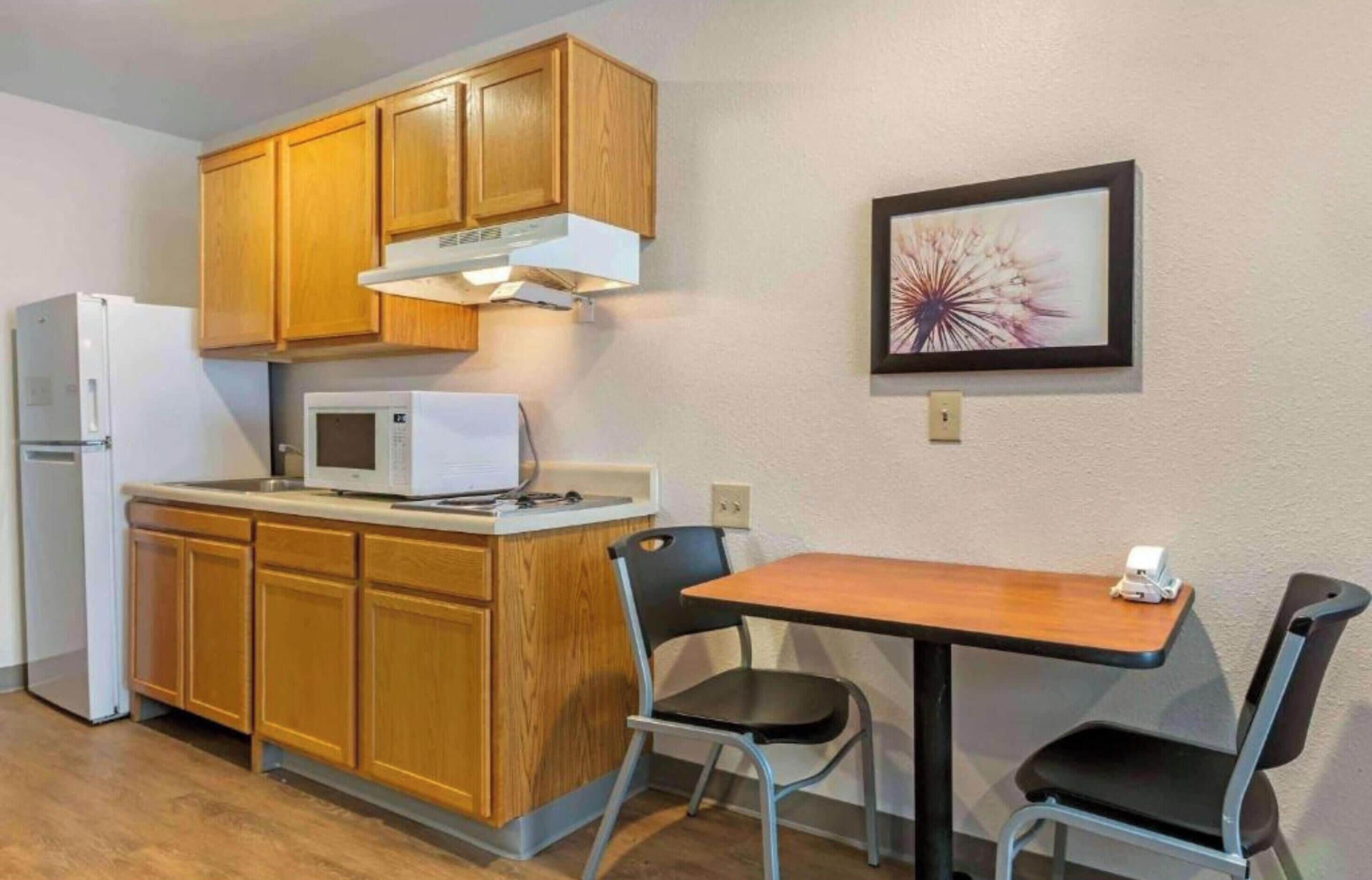 Full-sized fridge, microwave, stovetop, freezer